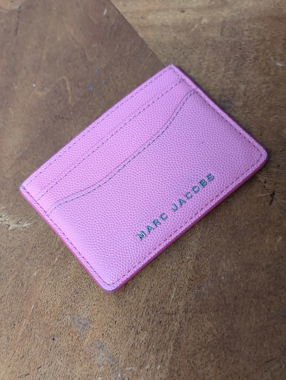 Marc Jacobs Pink Pebbled Card Holder with Logo Detail